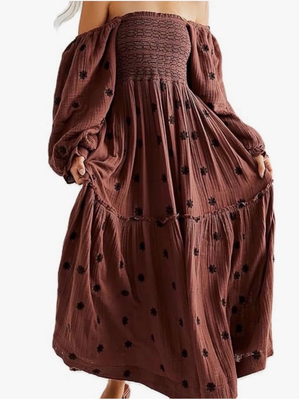Free People Dupe Dahlia Embroidered Maxi Dress in Burgundy Road